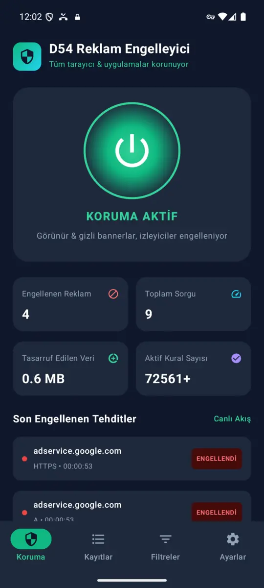D54 Mobil Reklam ve İzleyici Engelleyici (Android APK) ekran görüntüsü 2