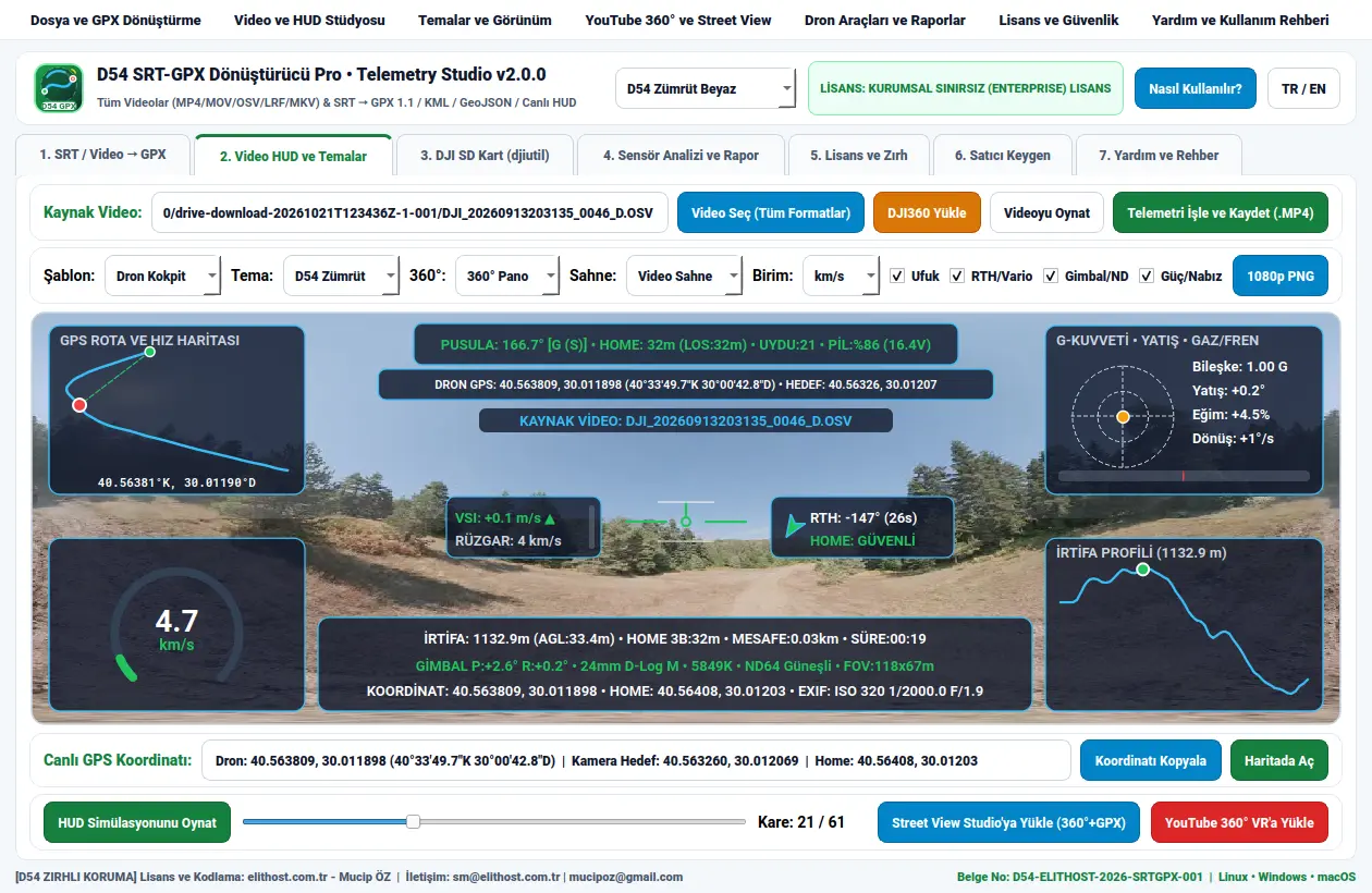 D54 SRT-GPX Dönüştürücü & Telemetry Studio Pro ekran görüntüsü 2